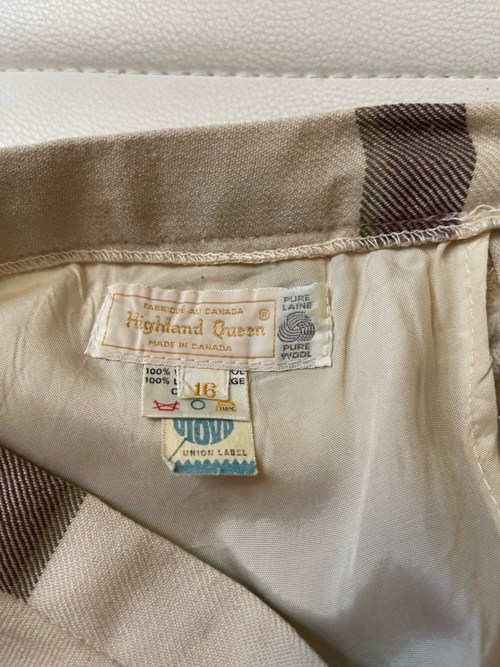 Vintage Highland Queen Virgin Wool Plaid A-Line Skirt Beige/Brown - Picture 4 of 5